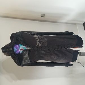 Savage Black/ Grey Cotton/ Leather Zipper/ grommet/ graphic Med Hoodie